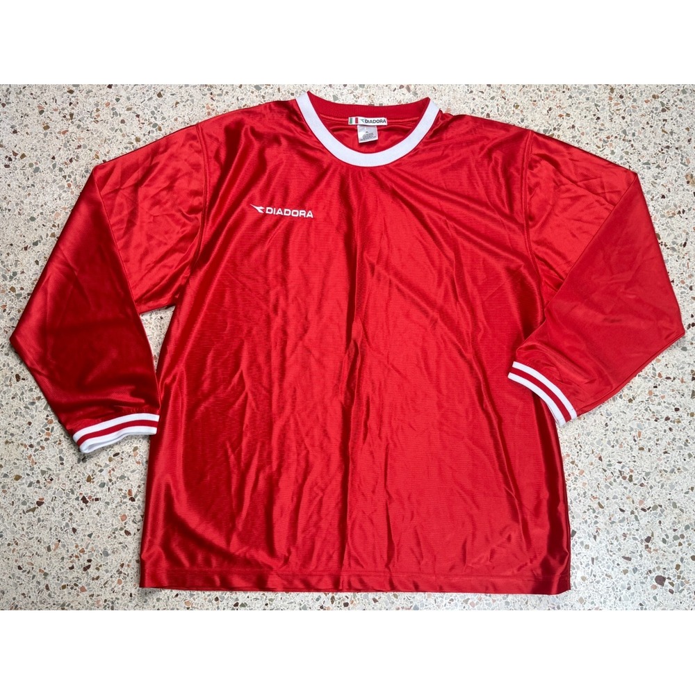 Diadora Vtg Men's Embroidered Long Sleeve Performance Red Pullover Shirt Size XL